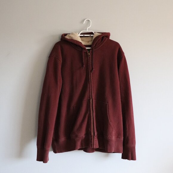 Eddie Bauer Men's Sz XXL Red Full Zip Hooded Long Sleeve Sherpa Pocket Sweater - Picture 1 of 15
